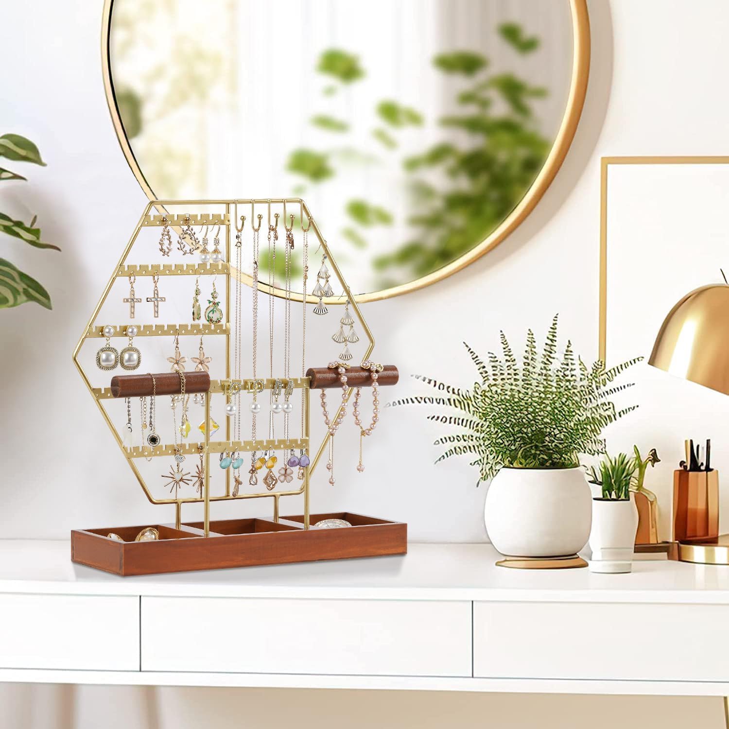 Porte Bijoux Hexagonal – Bois & Métal Chic - leportebijoux.fr
