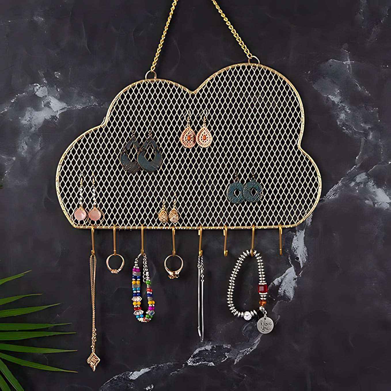 Porte Bijoux Mural Doré