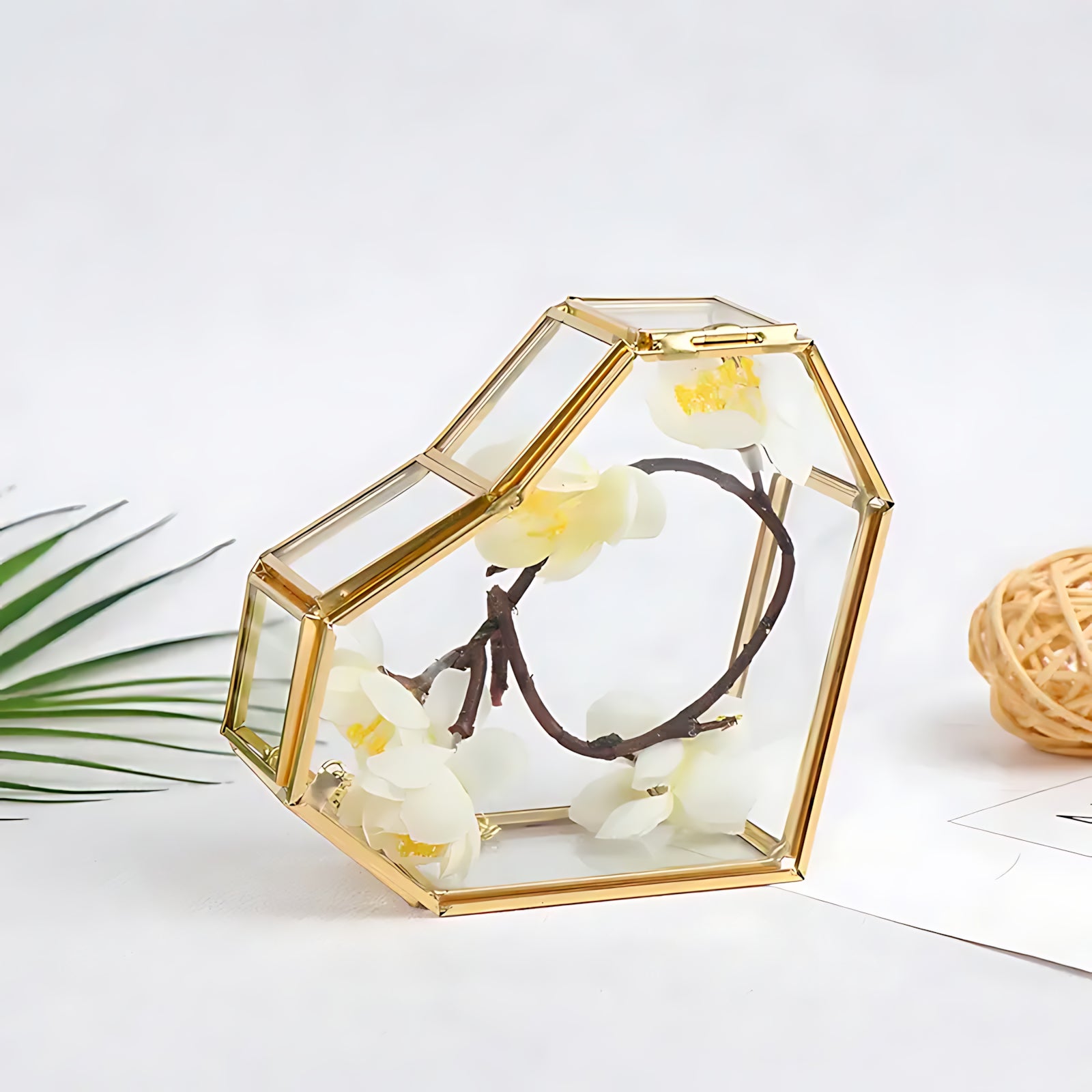 Boîte à Bijoux Cœur en Verre Doré