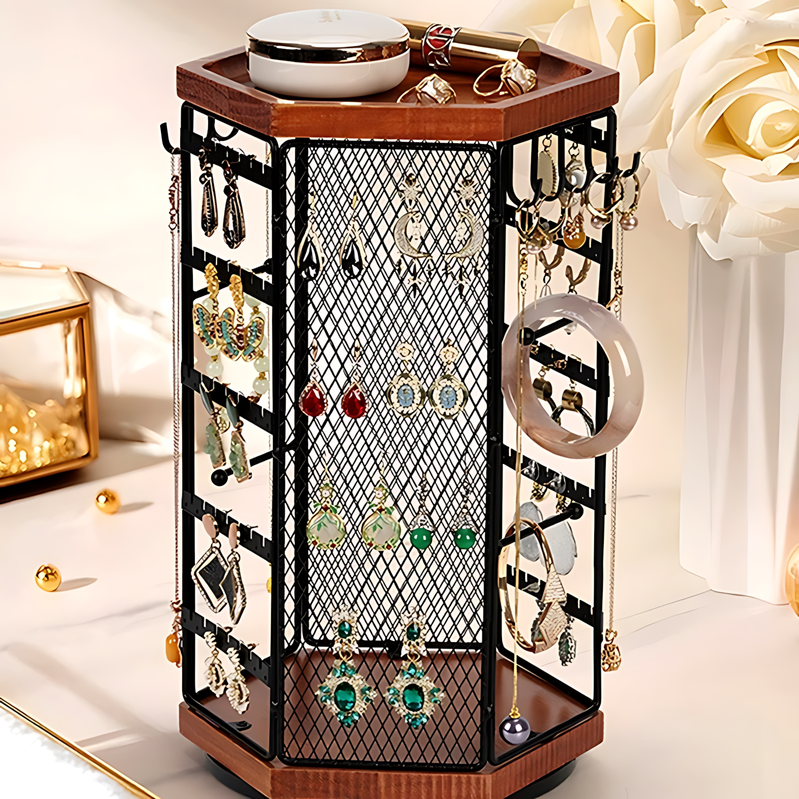 Présentoir Bijoux Hexagonal Rotatif - leportebijoux.fr