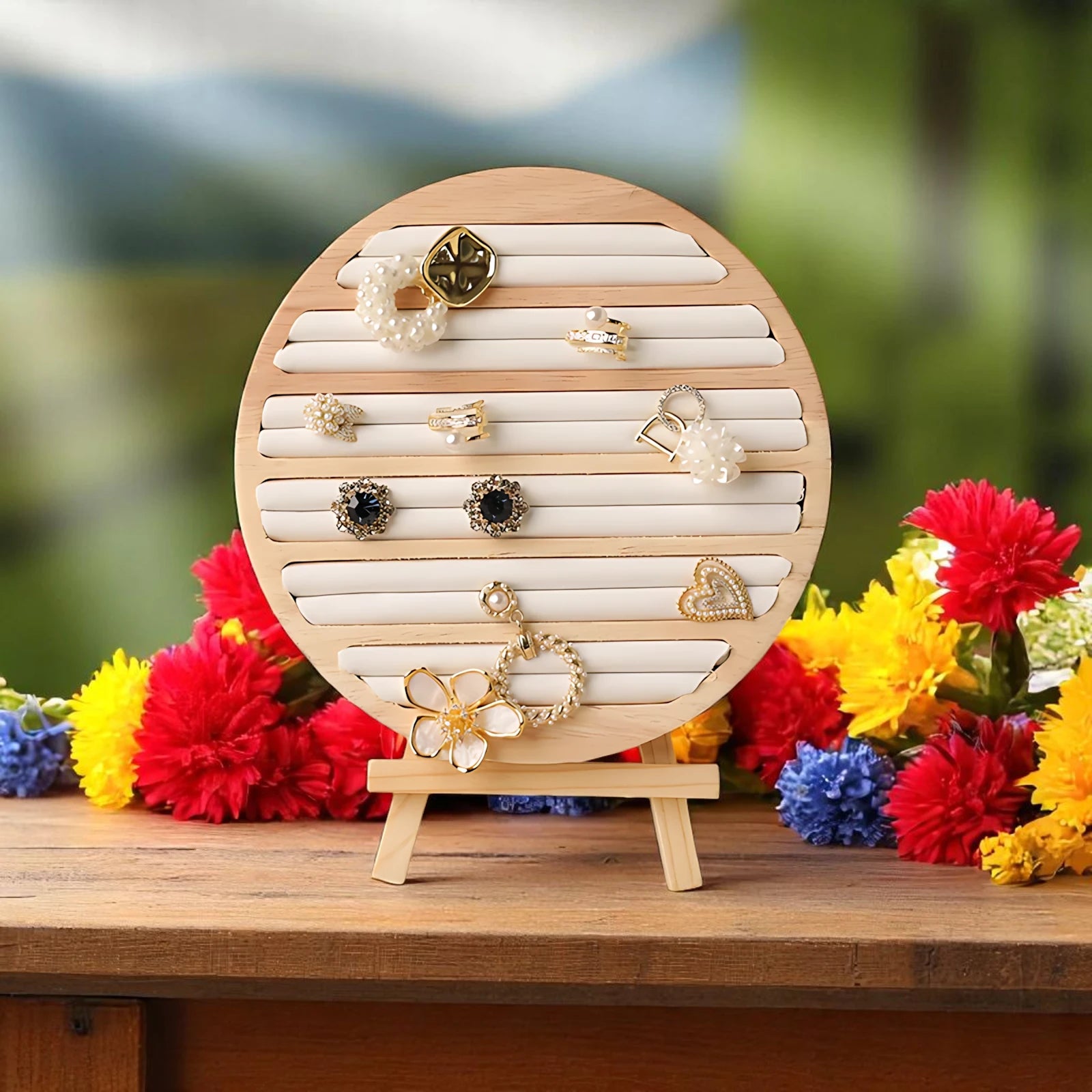 Présentoir Bagues Rond en Bois - leportebijoux.fr