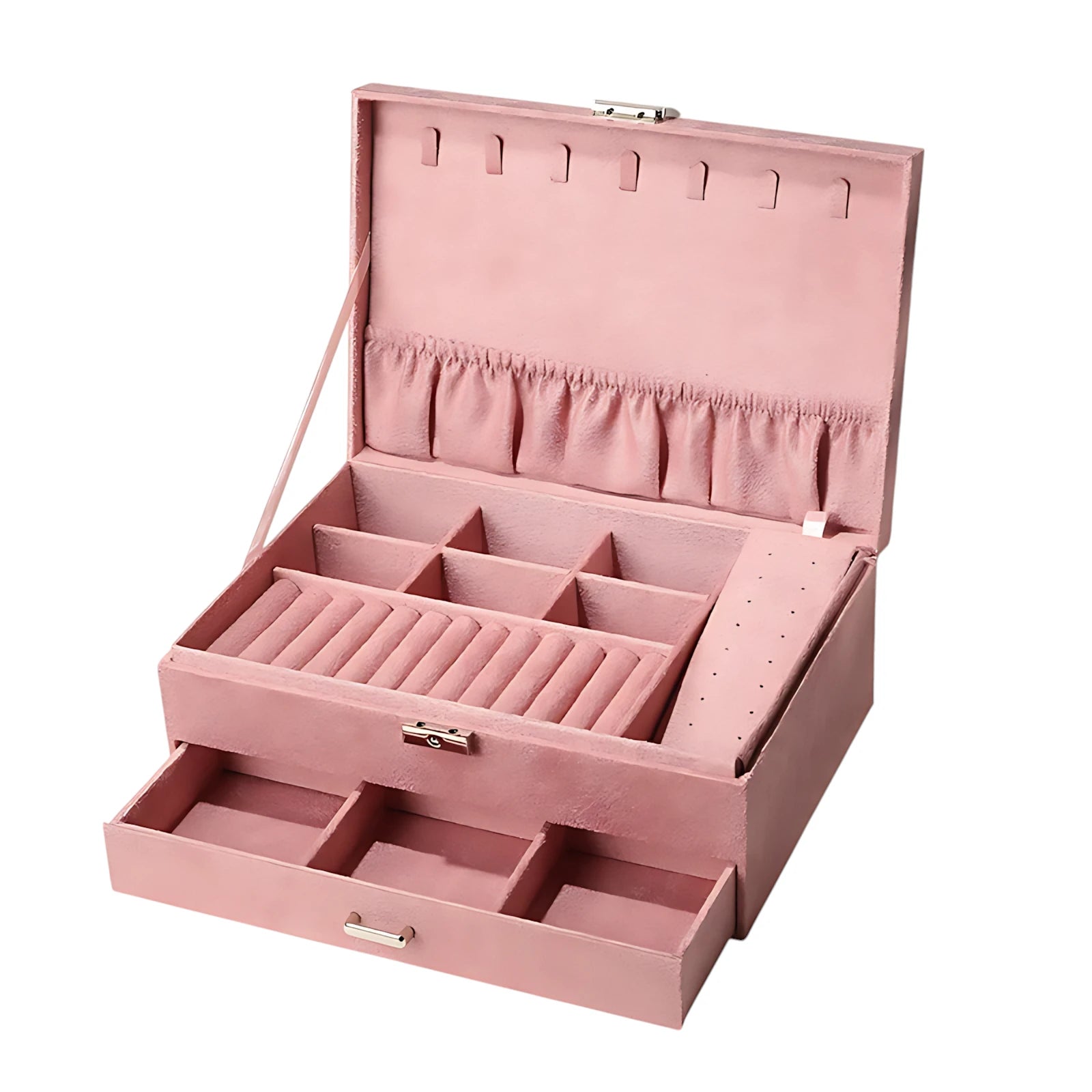 Grande Boîte À Bijoux Velours Rose