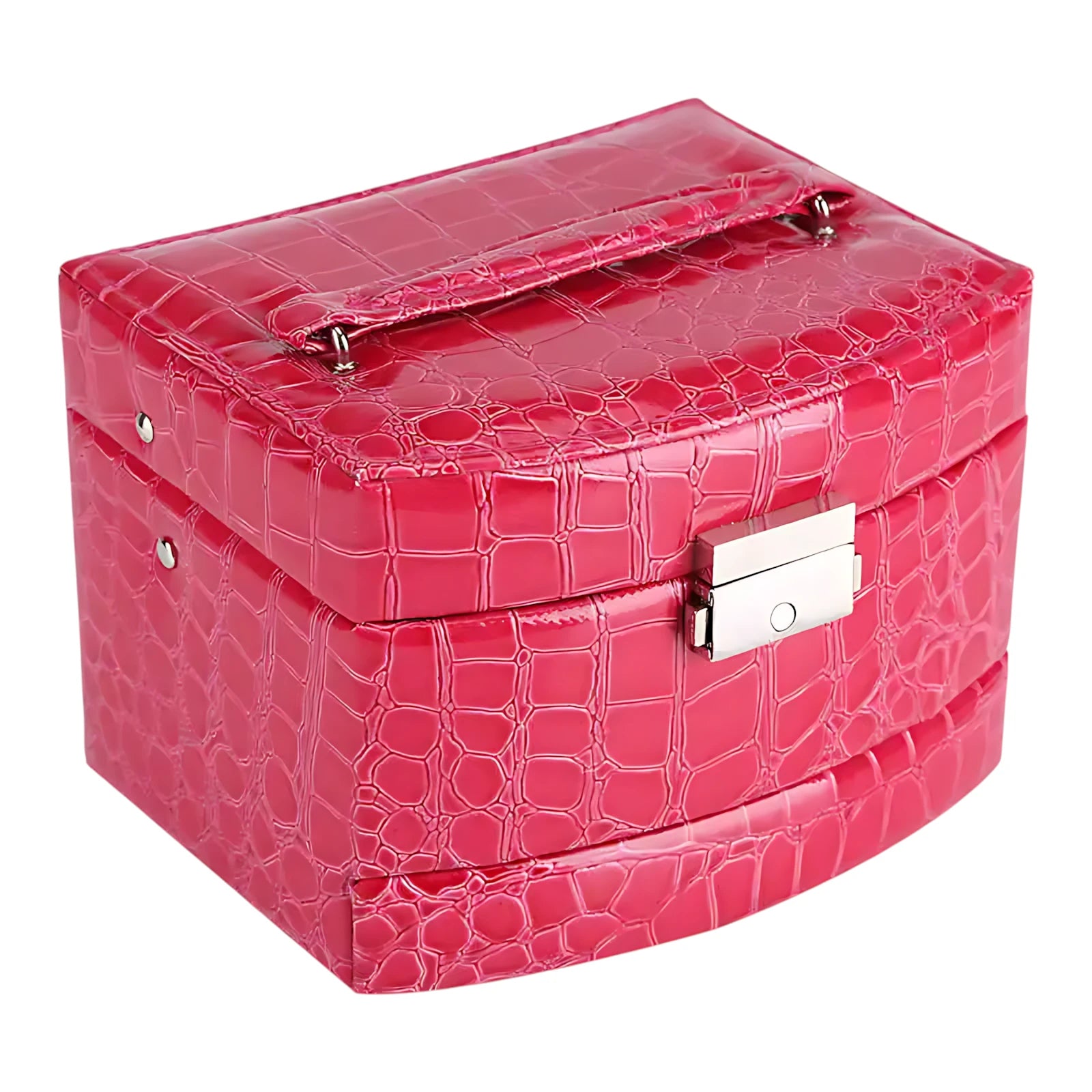 Boîte à Bijoux en Cuir Rose Fuchsia