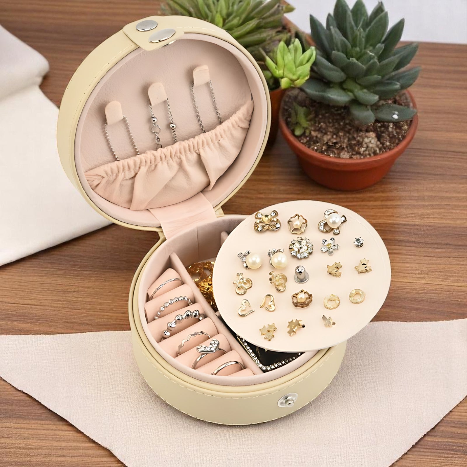 Petite Boîte à Bijoux de Voyage Ronde