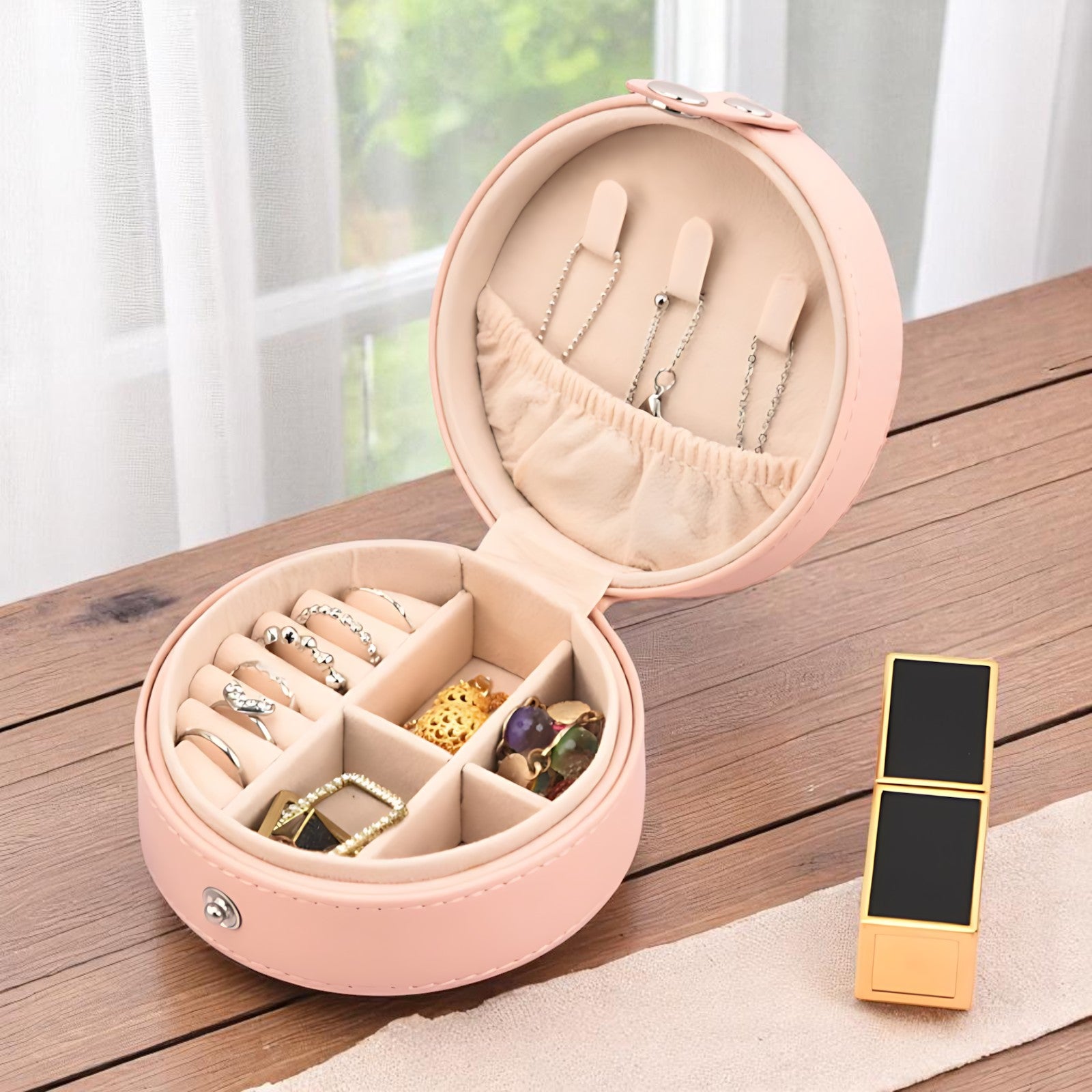 Petite Boîte à Bijoux de Voyage Ronde