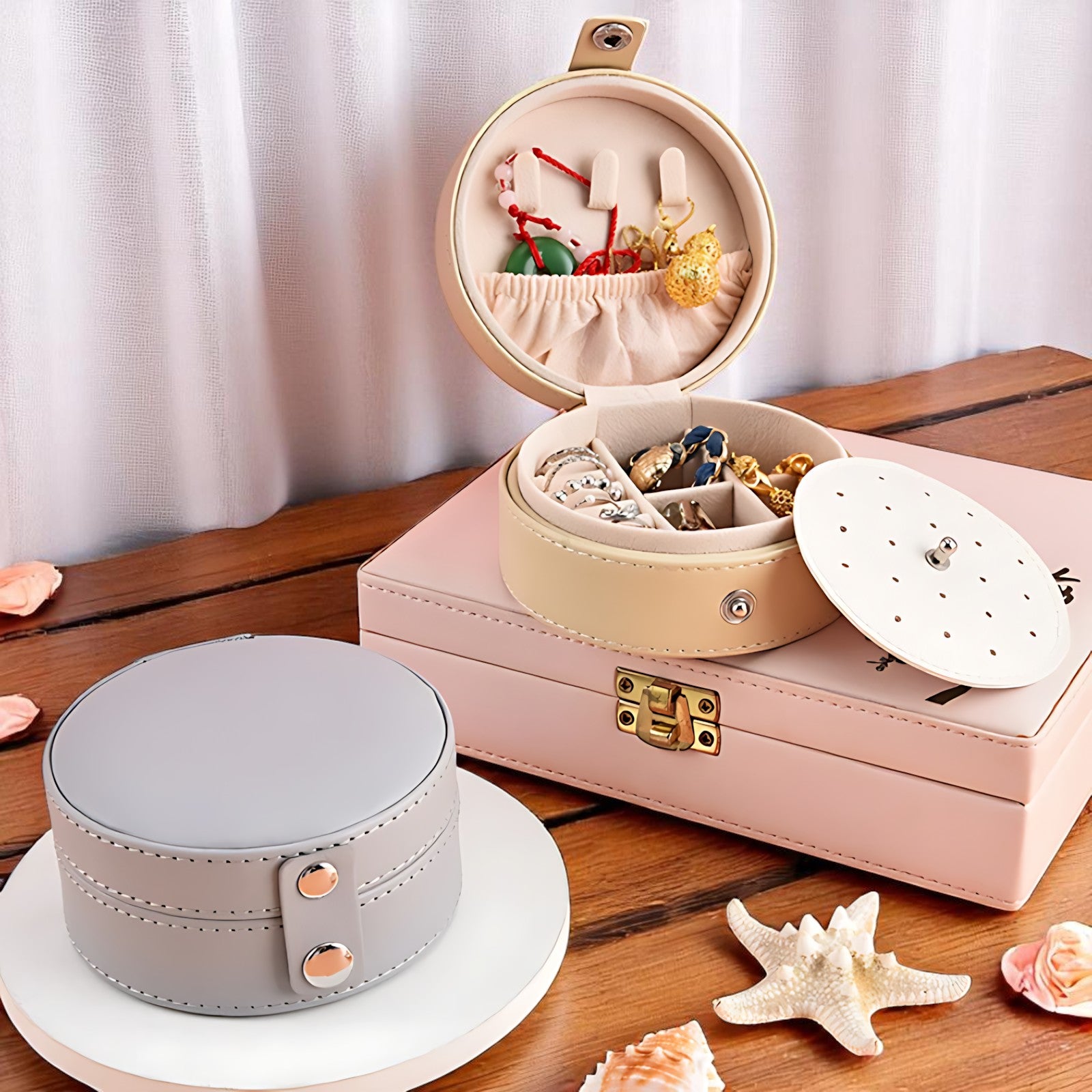 Petite Boîte à Bijoux de Voyage Ronde