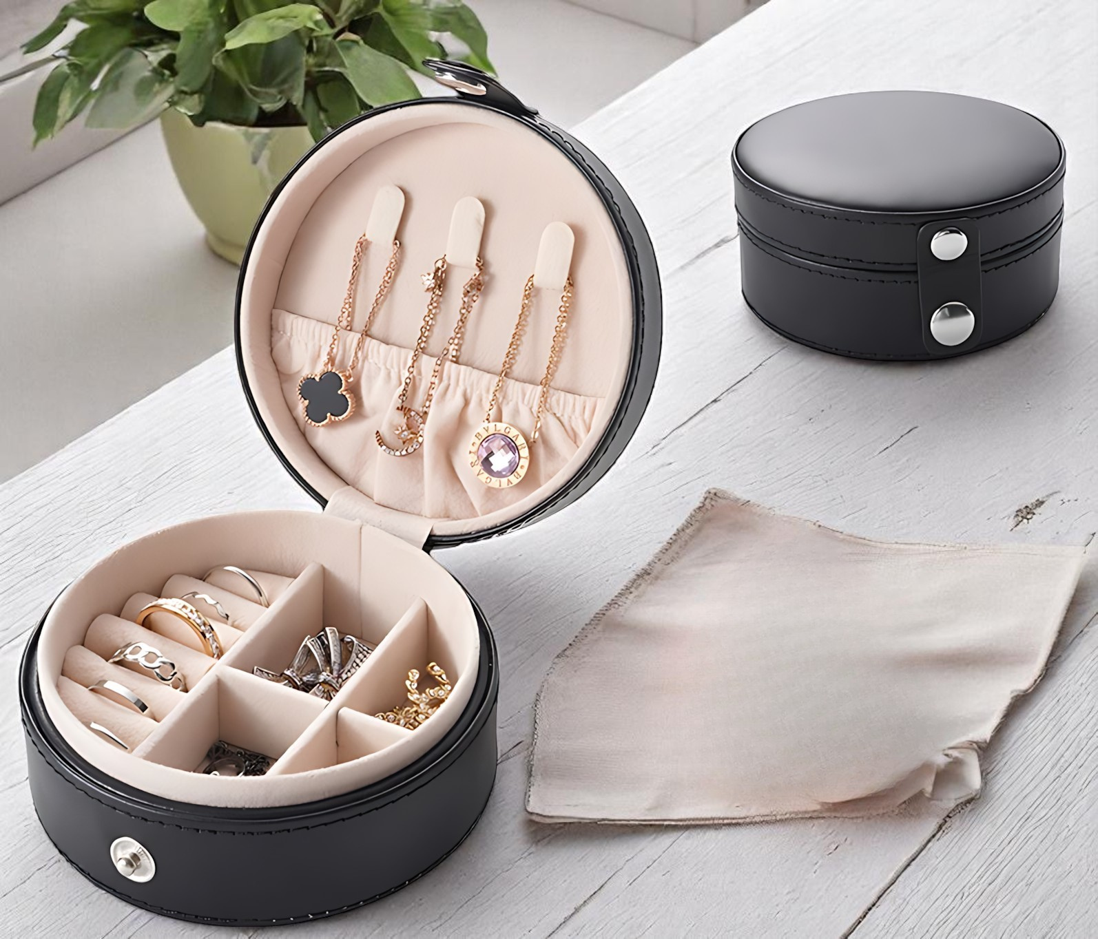 Petite Boîte à Bijoux de Voyage Ronde