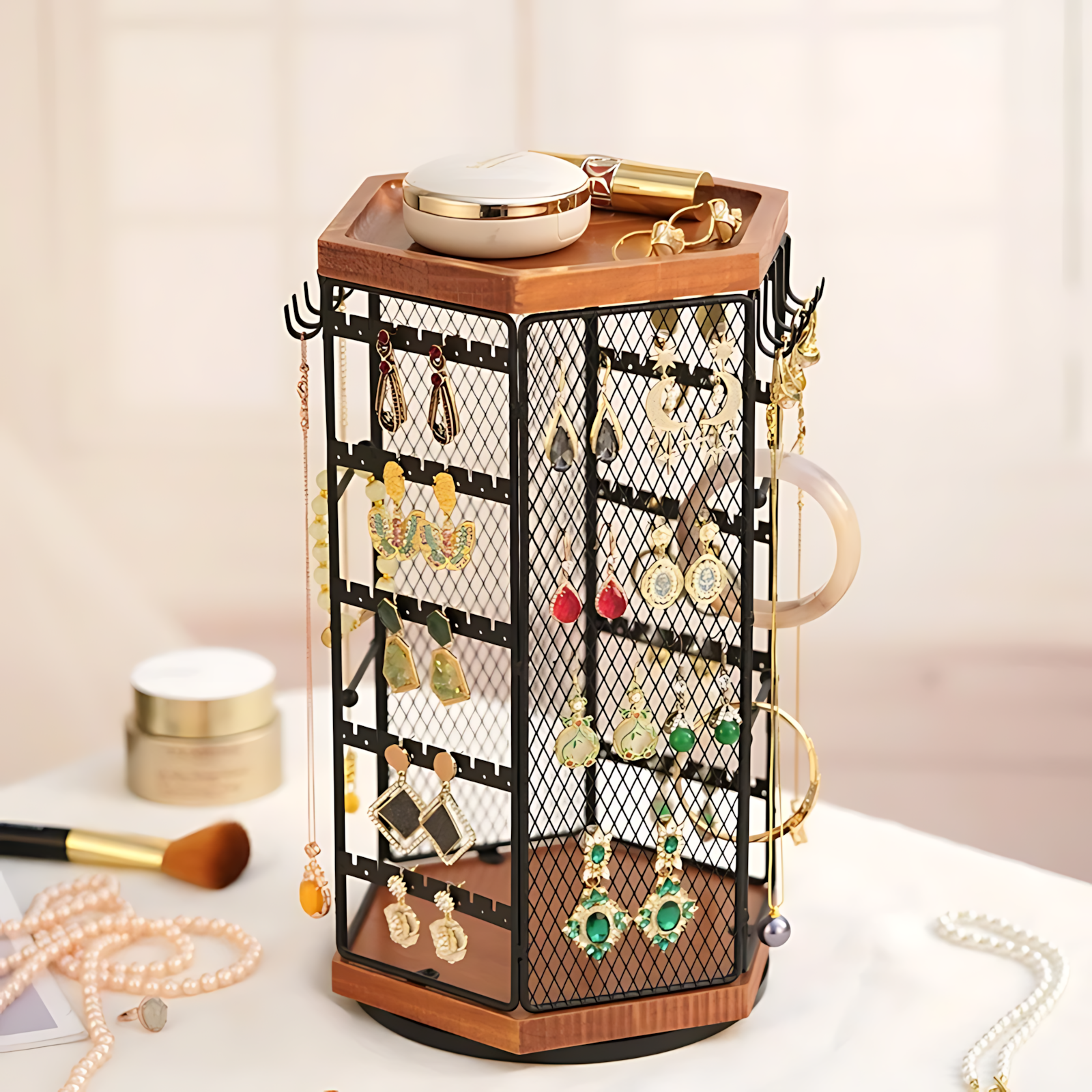 Présentoir Bijoux Hexagonal Rotatif - leportebijoux.fr