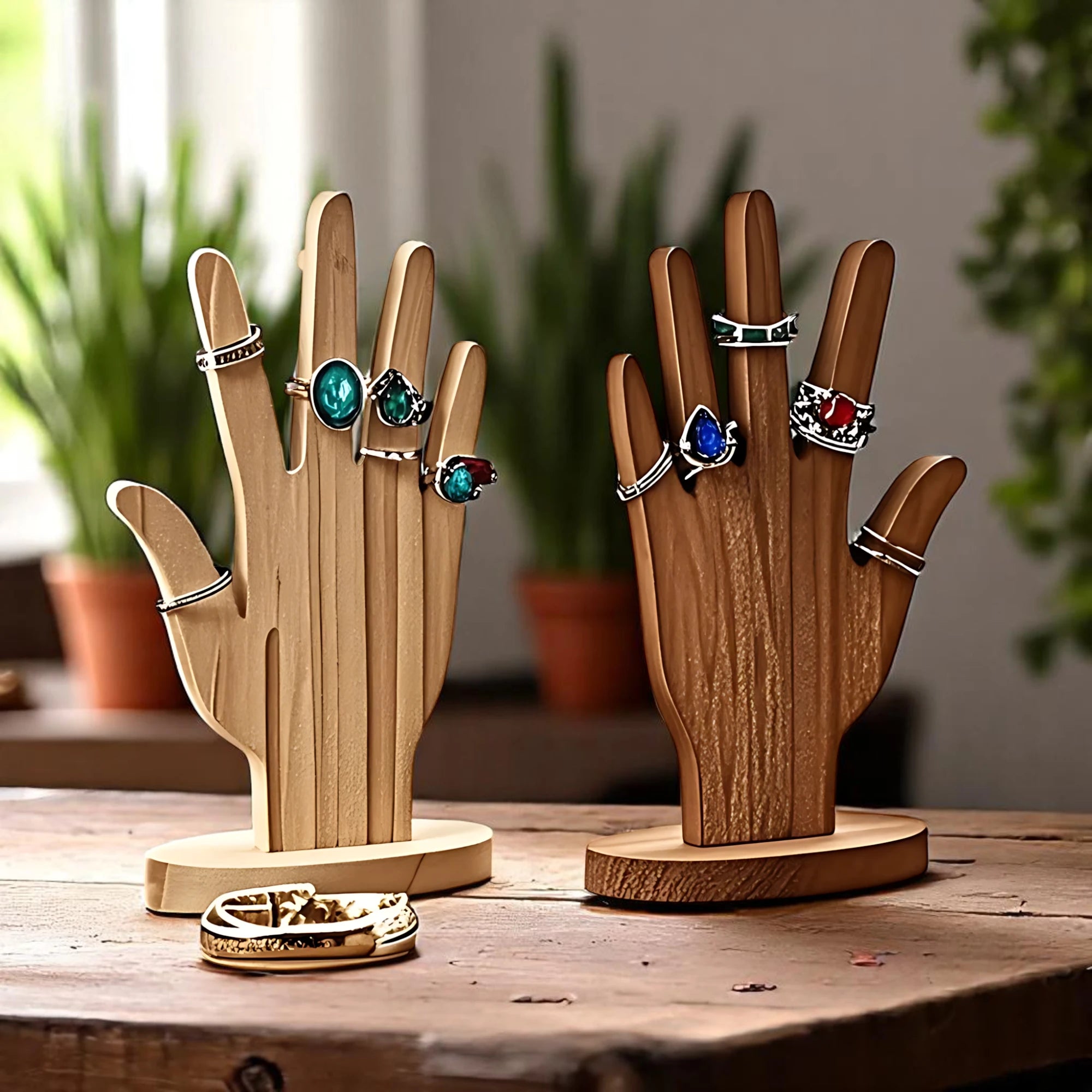 Porte Bagues Main en Bois - leportebijoux.fr
