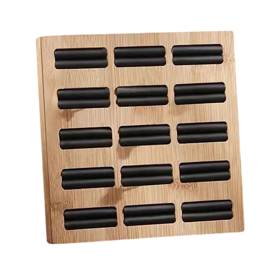 Présentoir bagues cuir et bois